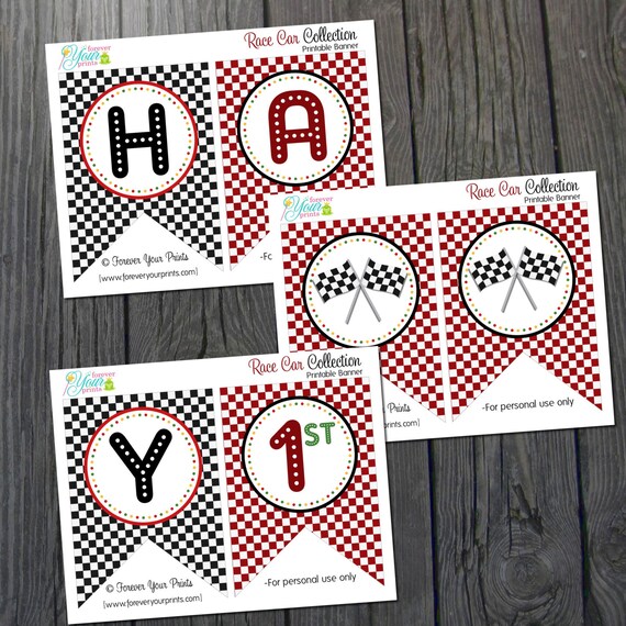 Race Car Birthday Banner - You Print - Digital File Il_570xn