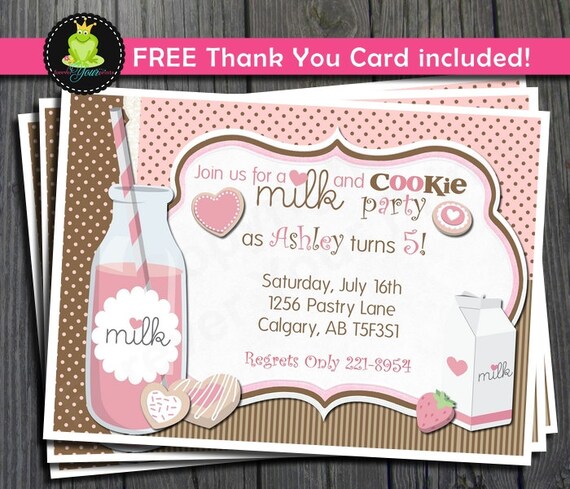Milk and Cookies Invitation - FREE Thank You Card included Il_570xn