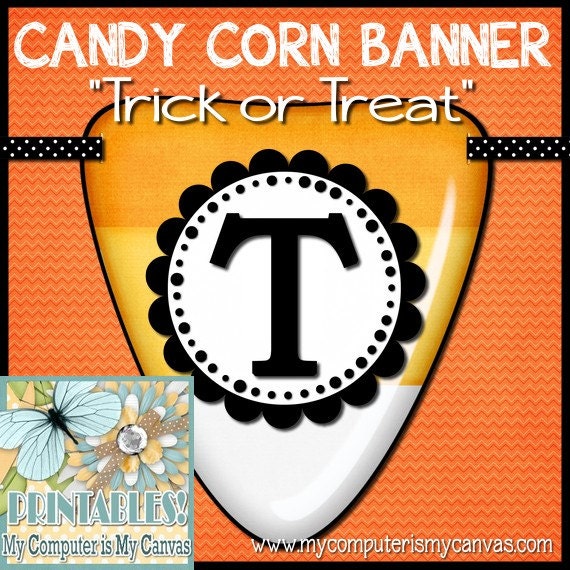 Halloween Candy Corn Trick or Treat Banner - Printable INSTANT DOWNLOAD