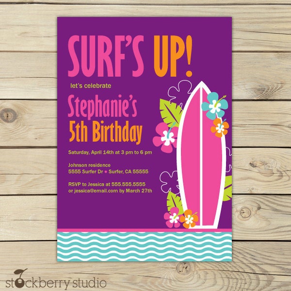 Surfer Girl Hawaii Birthday DIY Printable Invitation Il_570xn