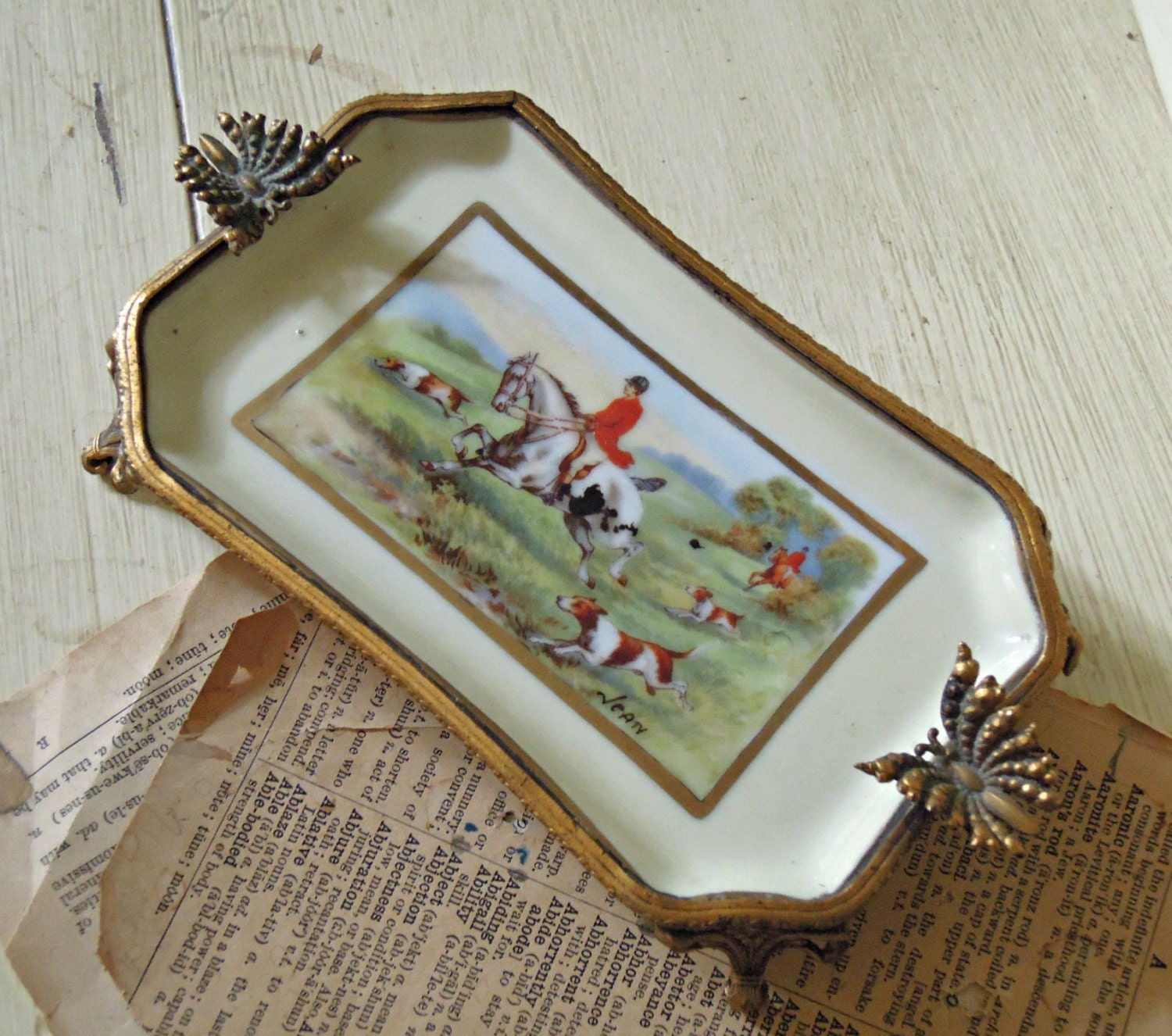 / with Tray Vintage Tray vintage   Porcelain Business  Trinket Small tea / cups Fox French legs Card
