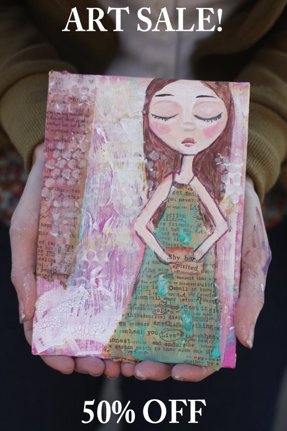 Big Eye Art - Girl Painting - Mixed Media Painting - Quotes - Small Painting - 5x7