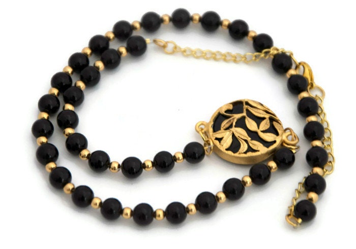 Statement Necklace Black and Gold jewelry toronto canada - Ahkriti