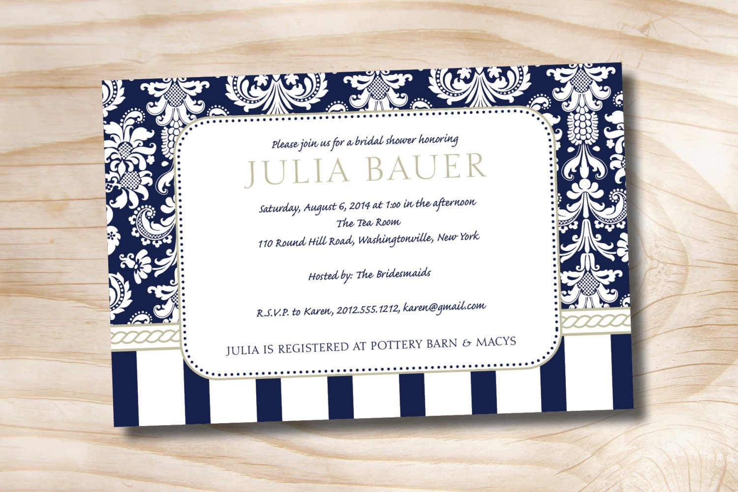 NAUTICAL DAMASK Custom Shower Invitation/Bridal Shower Invitation/Baby Shower Invitation/Party Event Digital Design - DIY You Print Il_570xn