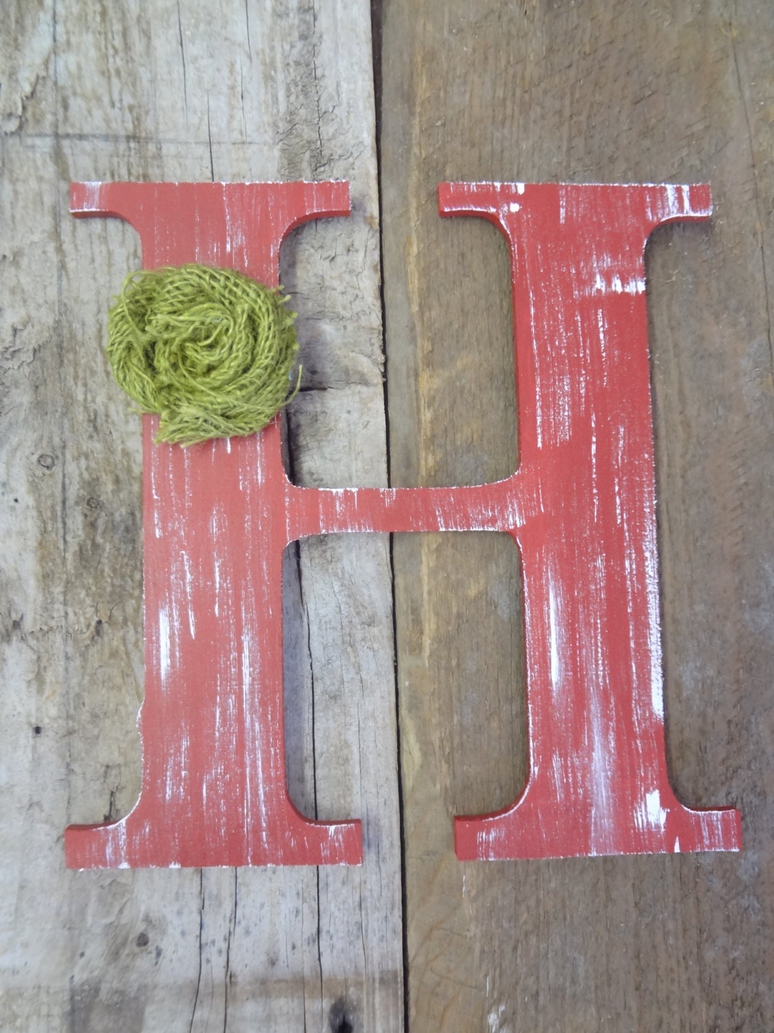 Letter H Rustic Chic Wooden red distressed by ThePinkToolBox