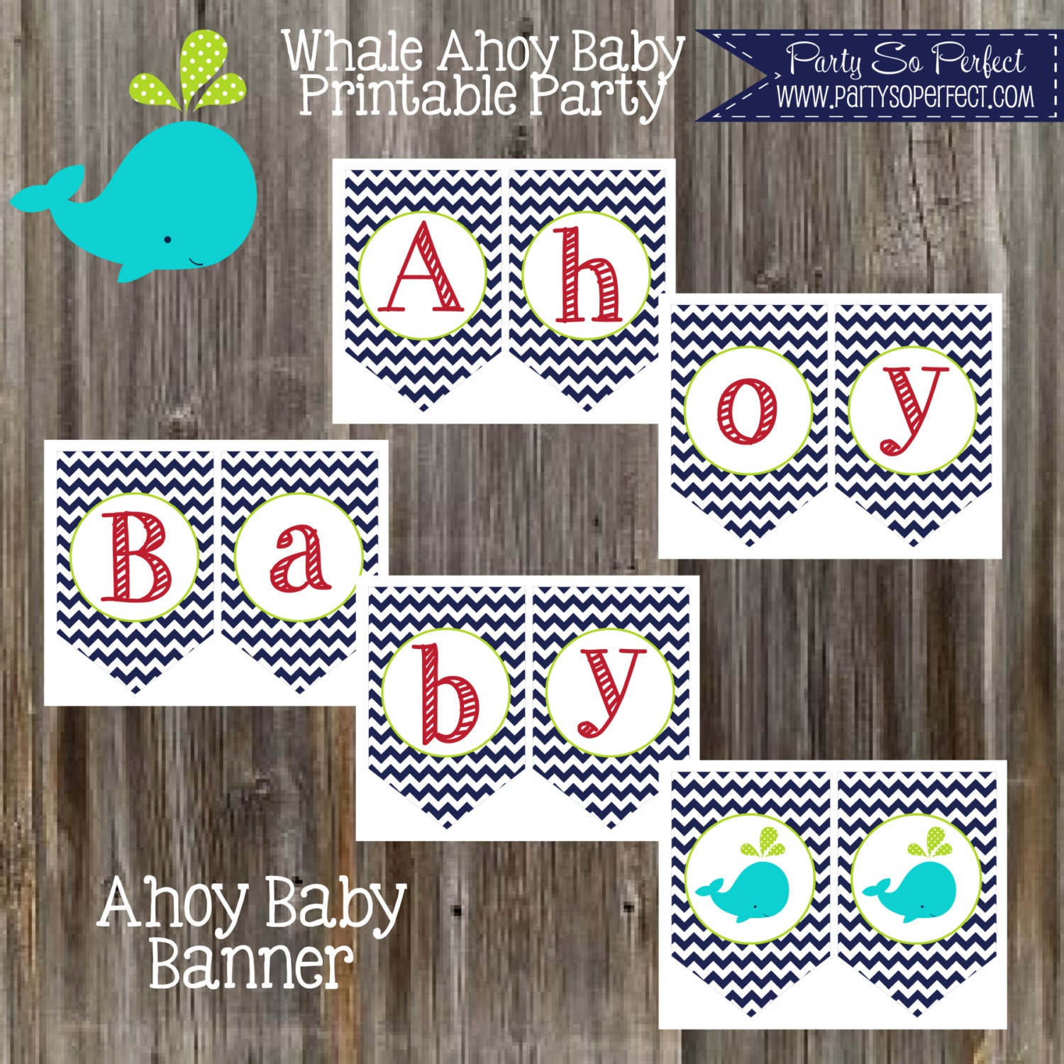 INSTANT DOWNLOAD - Navy Chevron Whale Banner - Baby Shower Il_570xn