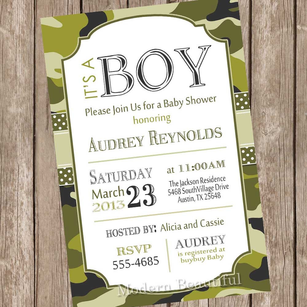 ... invitation, camouflage baby shower invitation, green camo, printable