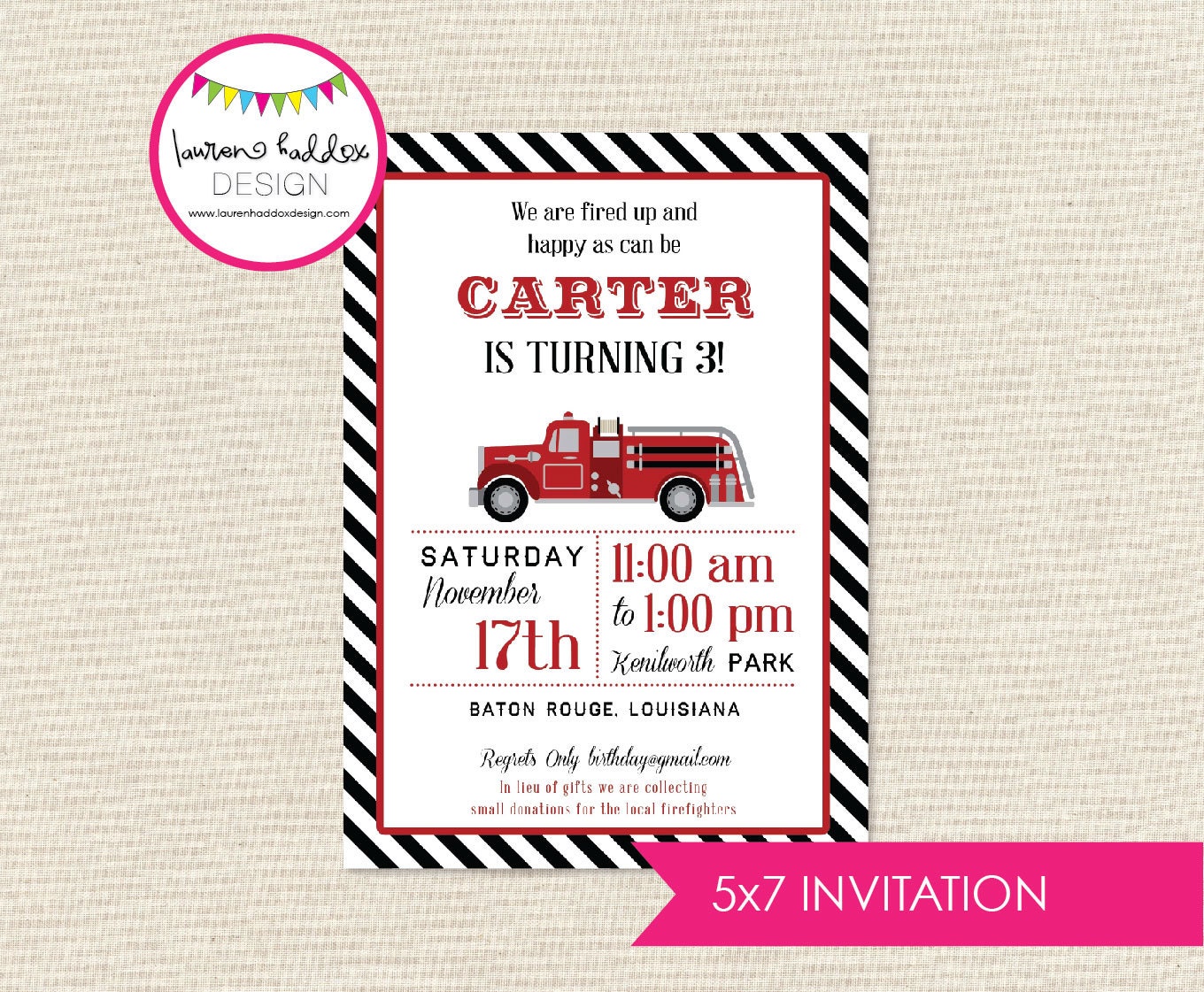 Fireman Birthday Party INVITATION Il_570xn