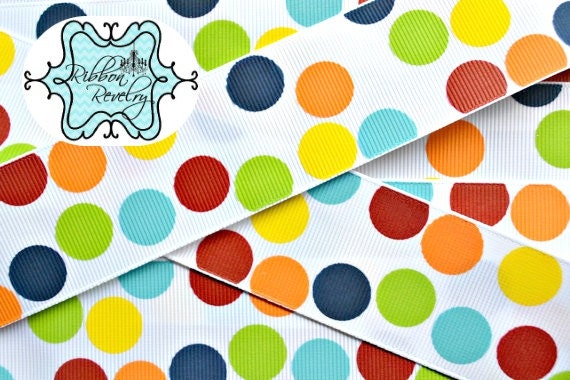 Navy, sky blue, orange, yellow , red & apple green Riley Blake Silly Dots 1 1/2" Il_570xn