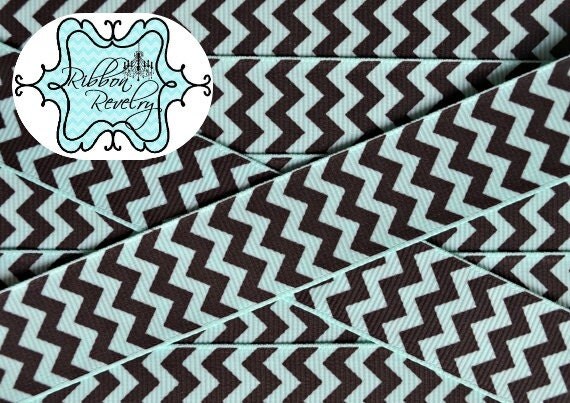Black chevron on aqua 7/8" grosgrain ribbon- wedding Il_570xn