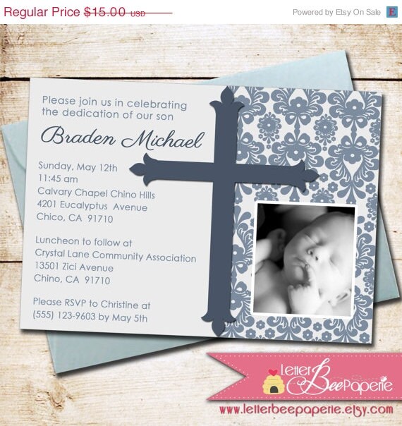 ON SALE Classic Boy's Custom Baptism / Christening Invitation - DIY Printable Invite - Choose Your Colors - Confirmation, Dedication, New B Il_570xn