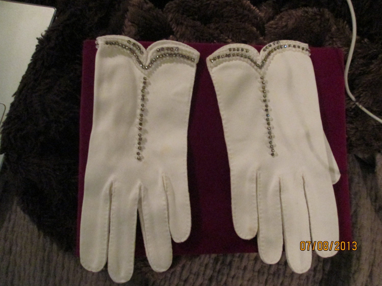 Vintage White Gloves / Rhinestones Pearls Gloves / by lipmeister