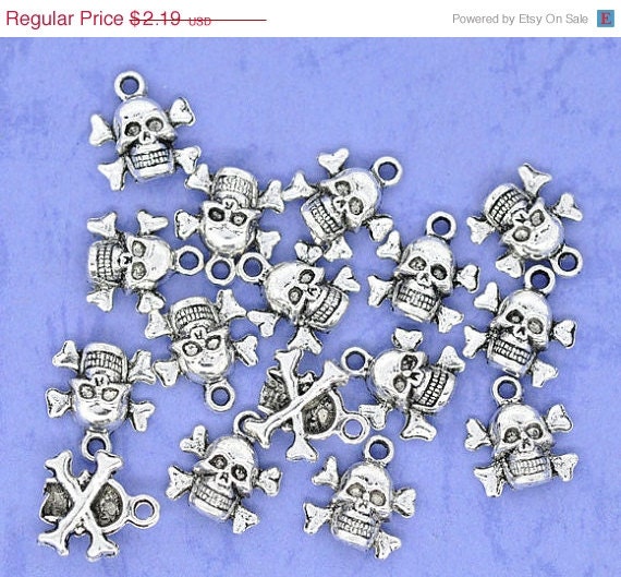34% OFF SALE 10 Small Silver Metal Gothic Skull Charms or Pendants for Halloween