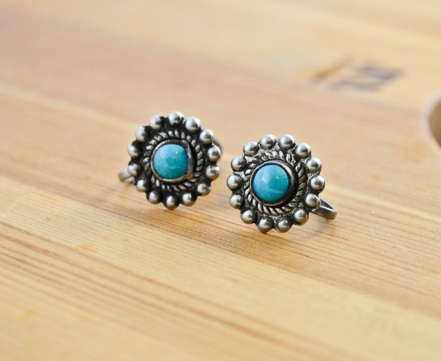RESERVED for WENDY: Small Silver and Turquoise Corkscrew Earrings