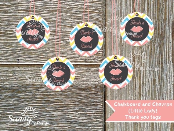 Little Lady Chalkboard Thanks a Smooch (Immedieate Download) printable Thank you tags Il_570xn