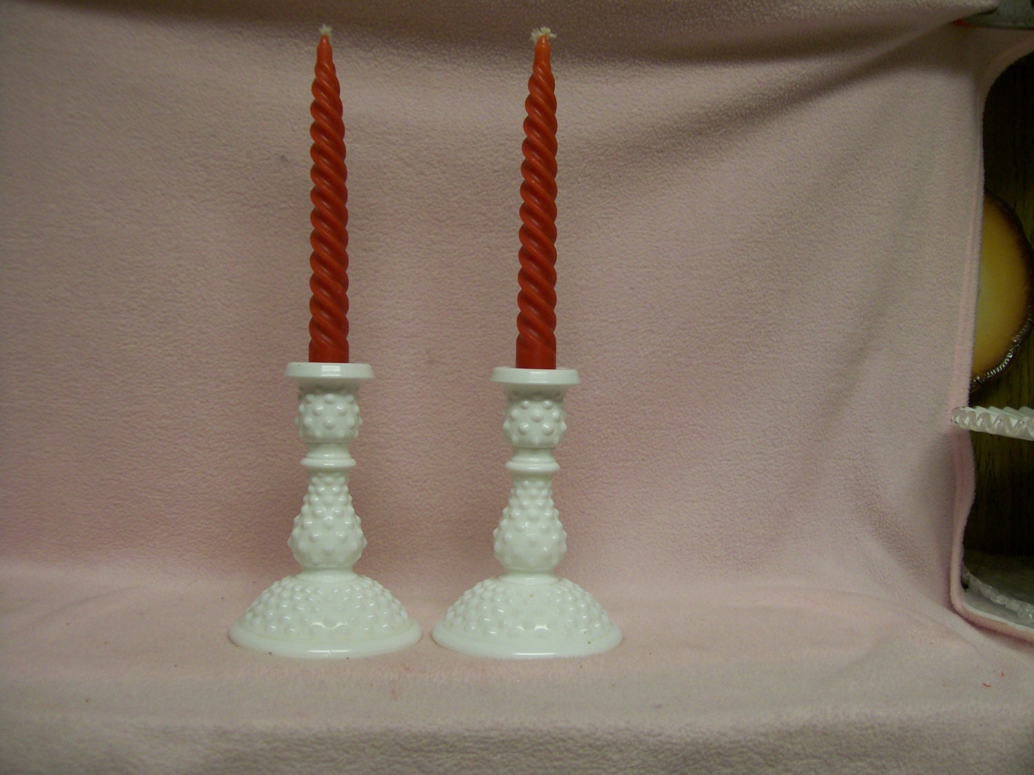 Fenton Candle Holders Milk Glass Hobnail Pair by FabVintageEstates