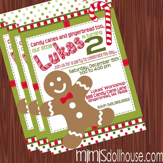 Gingerbread Invitation- Printable Gingerbread and Candy Canes Birthday Invitation PDF/JPEG Il_570xn