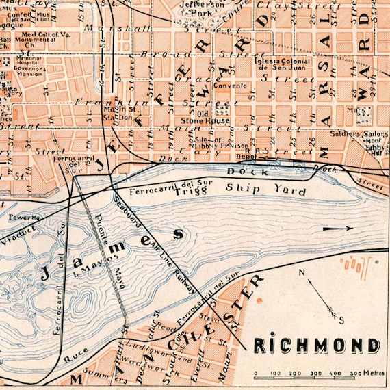 Richmond Virginia Vintage City Map 1920s Street by CarambasVintage