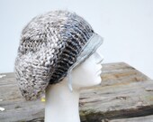 Newsboy Grey beret with visor, hand knited wearable art soft knit with wool felt, unique design OOAK, modern look fashion for woman hat 110 - ZOJKAshop
