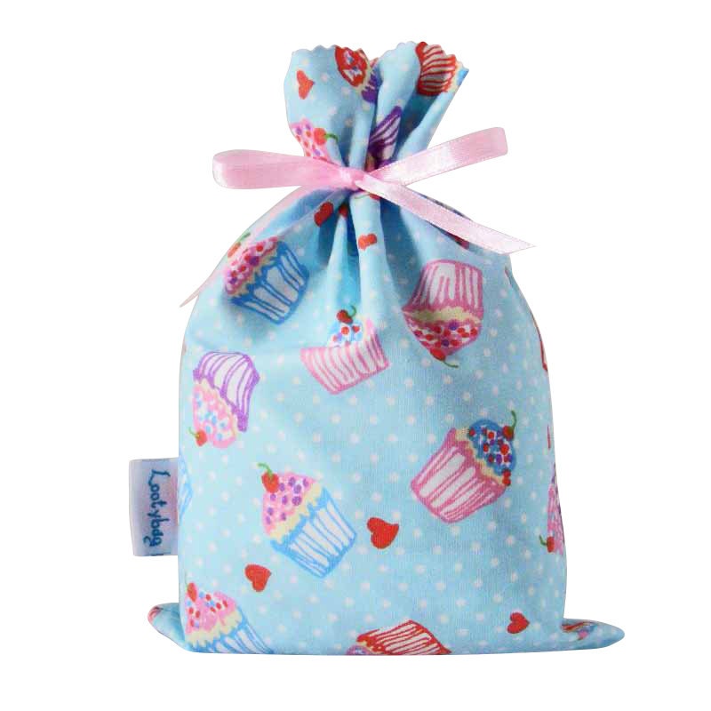 Tie Top Fabric Party Bag, Fabric Gift bag, Loot bag - Cupcake