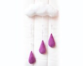 Purple Rain Cloud Mobile. Children Decor. Nursery Room. Organic Lavender Smells Heavenly  Fuzzy Soft Mohair Drops. Relaxing Natural