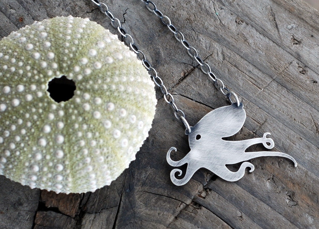 I Heart Octo-pi. Octopus Pendant. Kraken. Ocean Animal Jewelry. Sterling Silver Octopus Necklace. Sea Life. - Arrok
