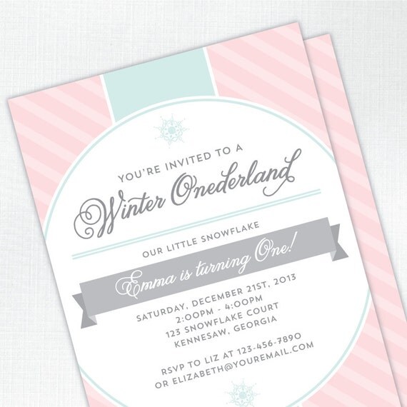 Winter Onederland Birthday Invitation - pink, mint - PRINTED - Printable file also available Il_570xn