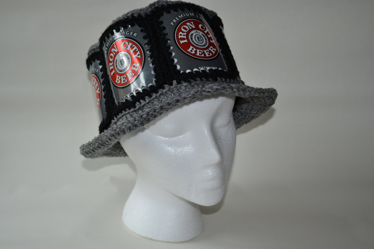 Recycled Iron City Beer crocheted beer can hat by cozycans on Etsy