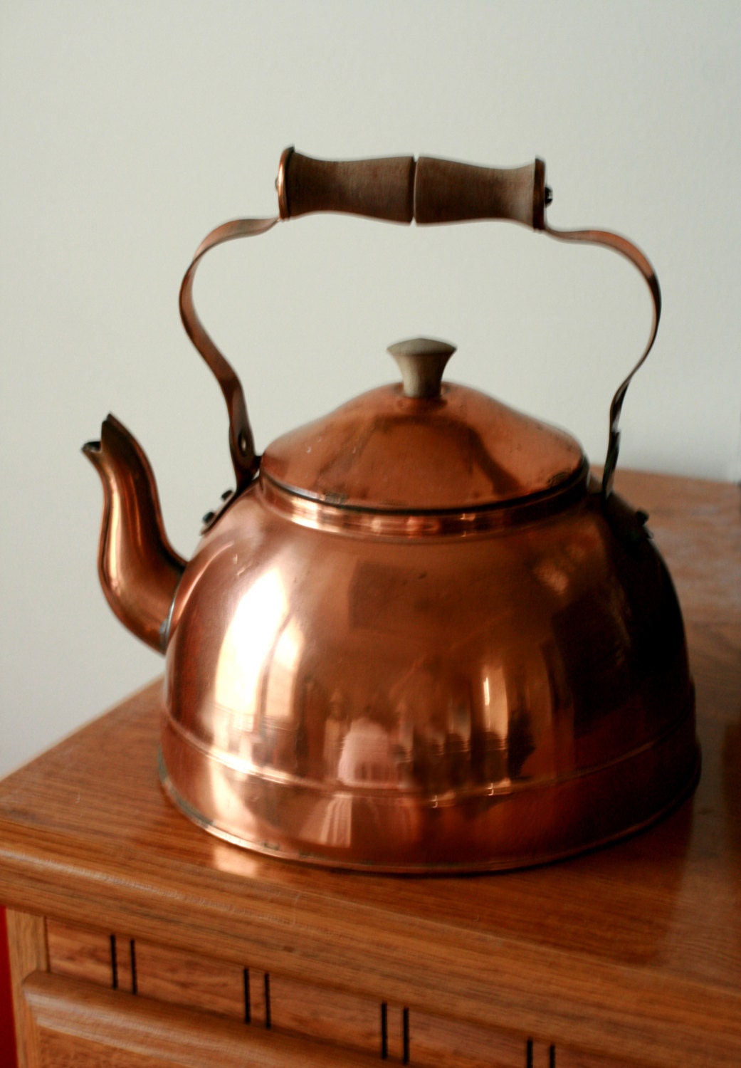 Vintage Copper Tea Kettle Made in Portugal Wooden by AbateArts
