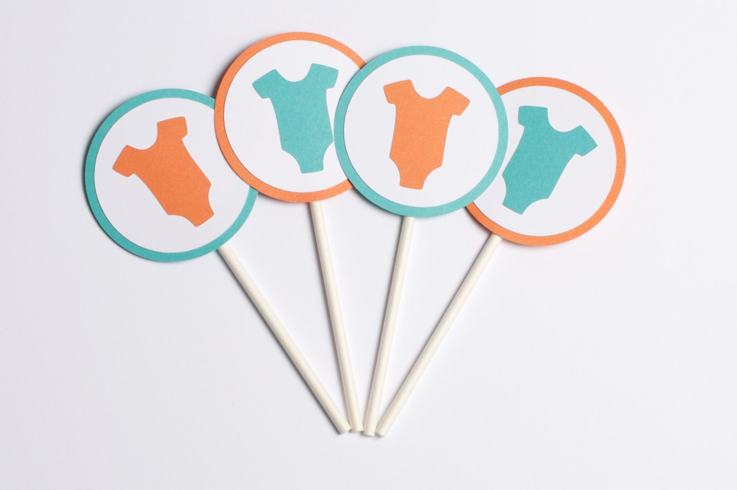 Baby Shower Decoration Orange and Turquoise Infant Bodysuit Modern Cupcake Topper Il_570xn