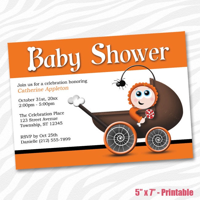 PRINTABLE Halloween Baby Shower Invitations - Halloween Baby Carriage