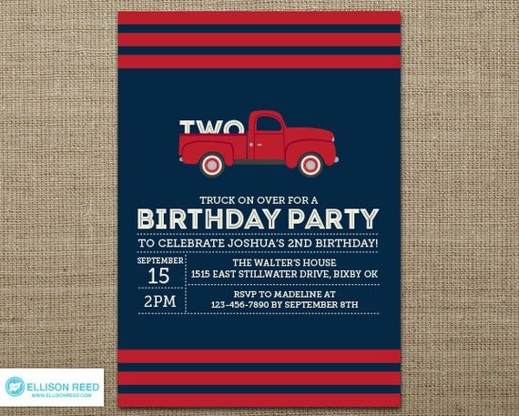 Truck Invitation - Truck Printable - First Birthday Invitation - Classic Truck Invitation - All American Birthday - Vintage Truck Invitation Il_570xn