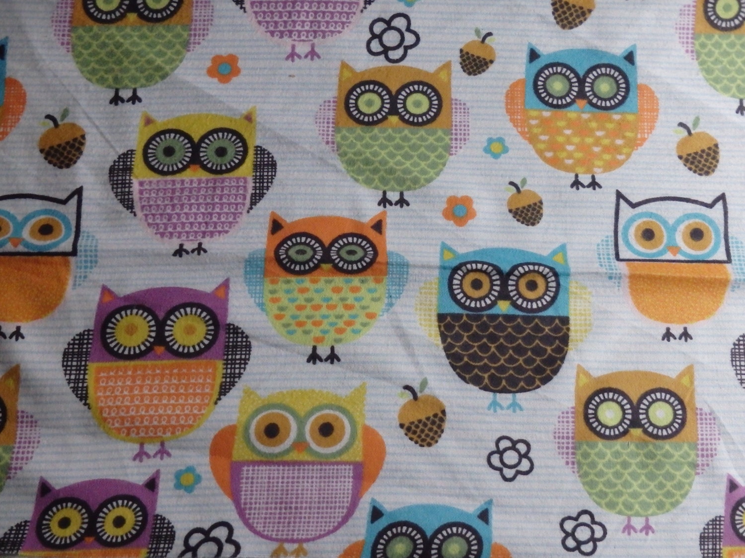 Cheerful Owls Flannel Fabric By The Half Yard Owl Colorful