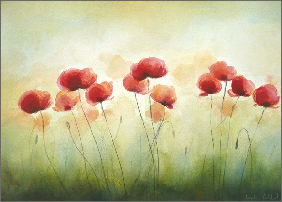 Magic Poppies, Watercolor Painting, Red Flowers, Painting Original Art Watercolor, 10 x 14 inches,  Poppy Art, Wind Poppies Show by Artdora - ARTDORA