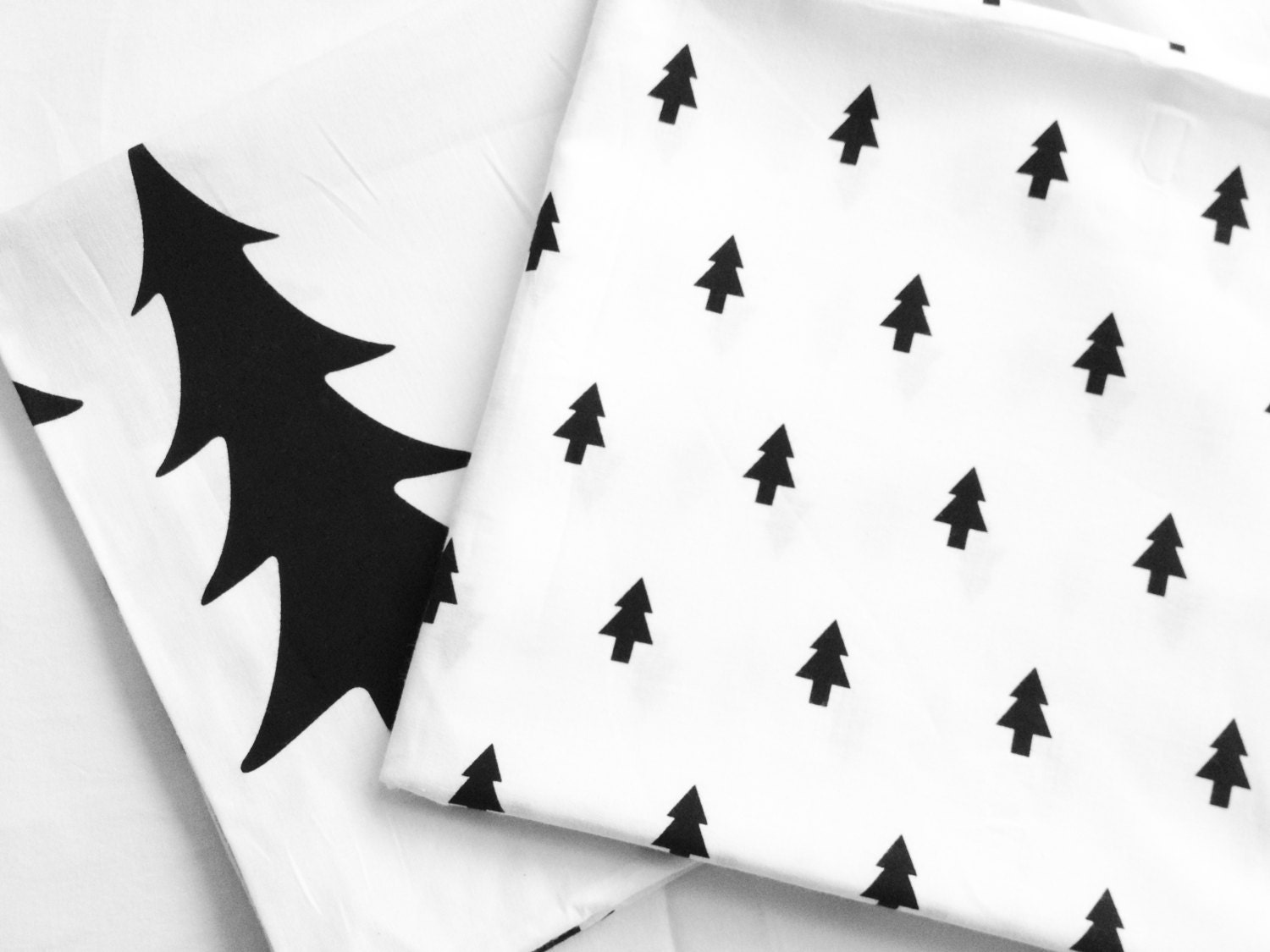 Simple Black and White Patterns Black Trees Cotton Fabric - Small Trees or Big Trees - Northern Europe Style - Christmas Fabric By the Yard - landofoh