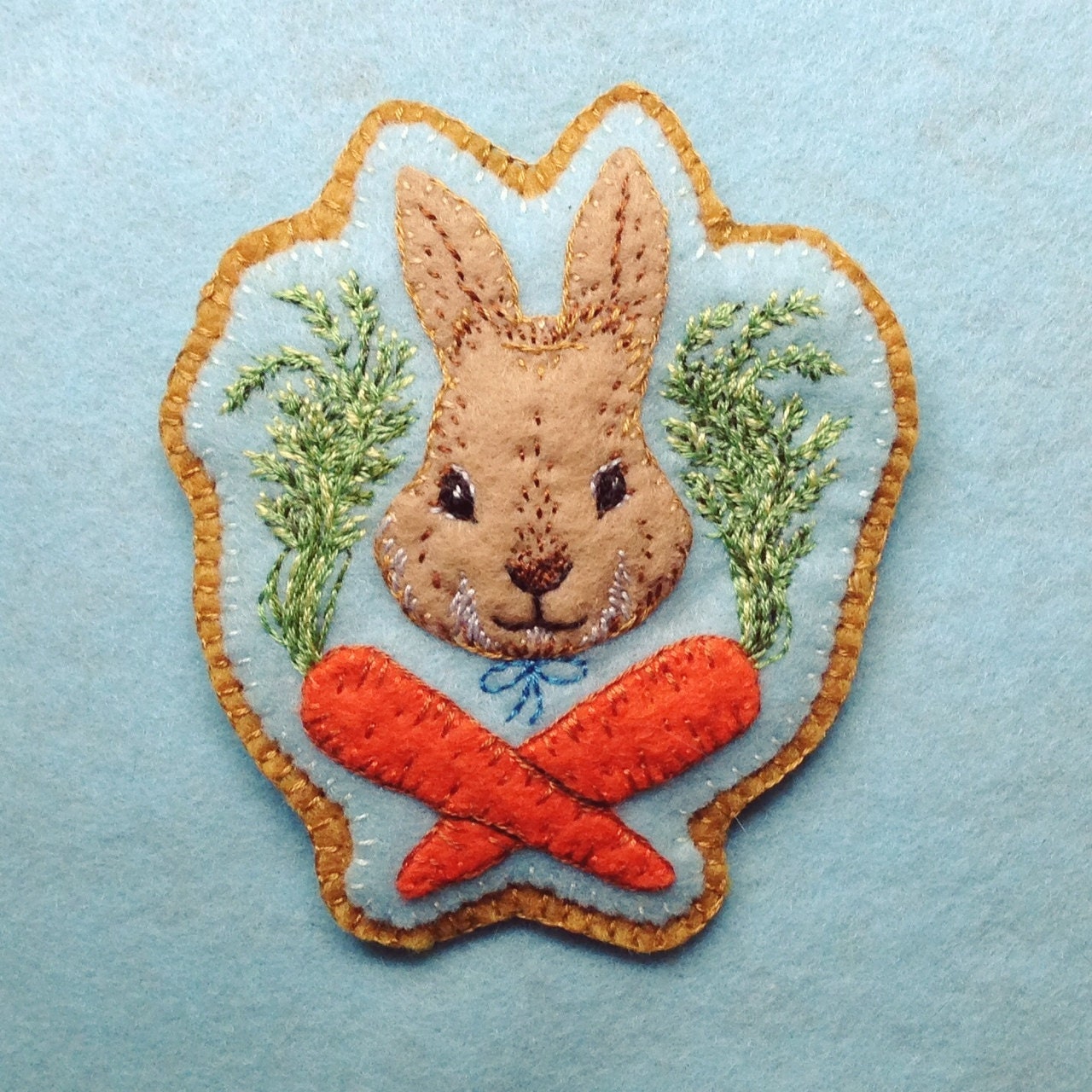 Hand Embroidered Bunny Brooch