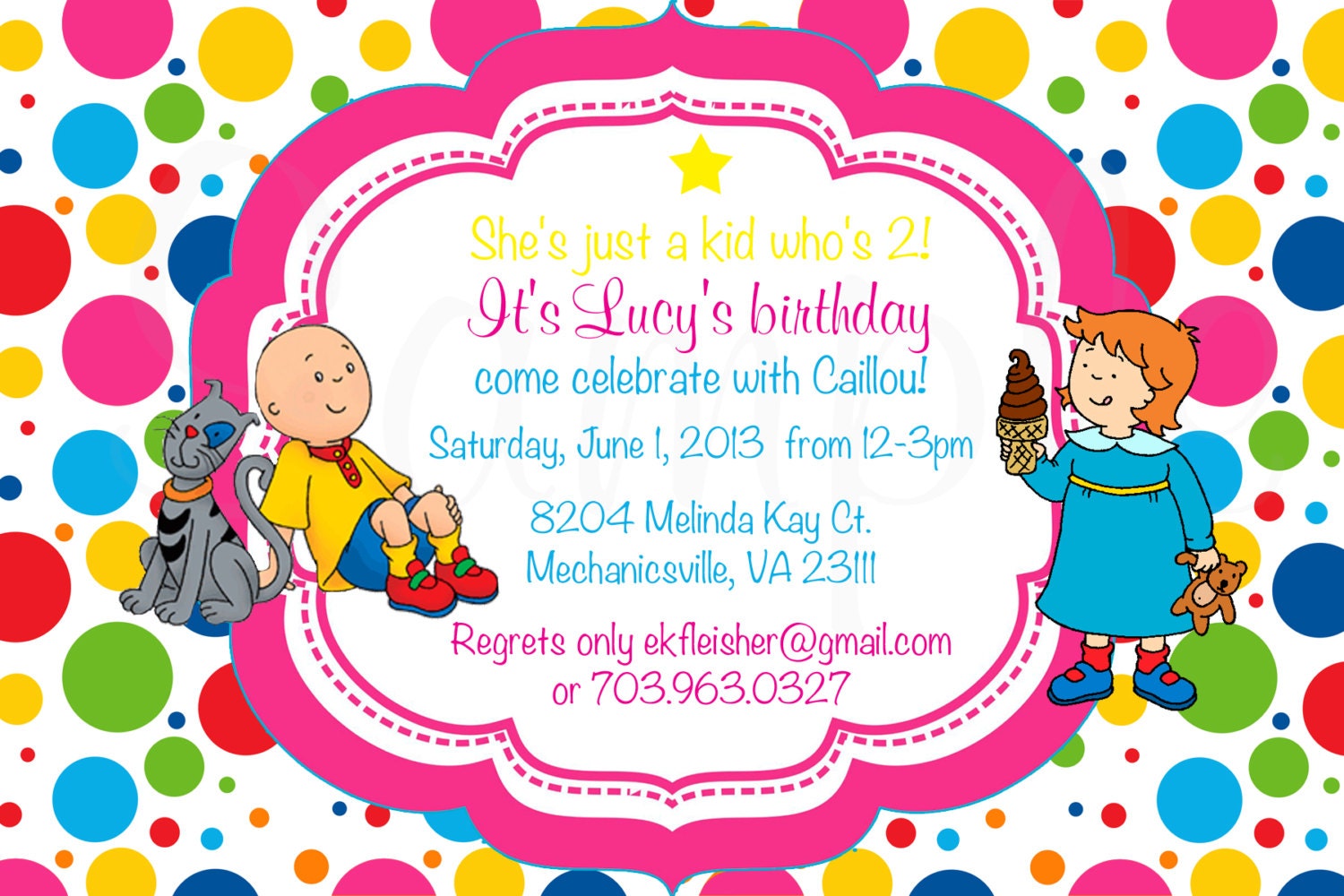 Caillou Theme Inspired Digital Invitation, Favor Tags in Red or Pink /Cupcake Topper Il_570xn