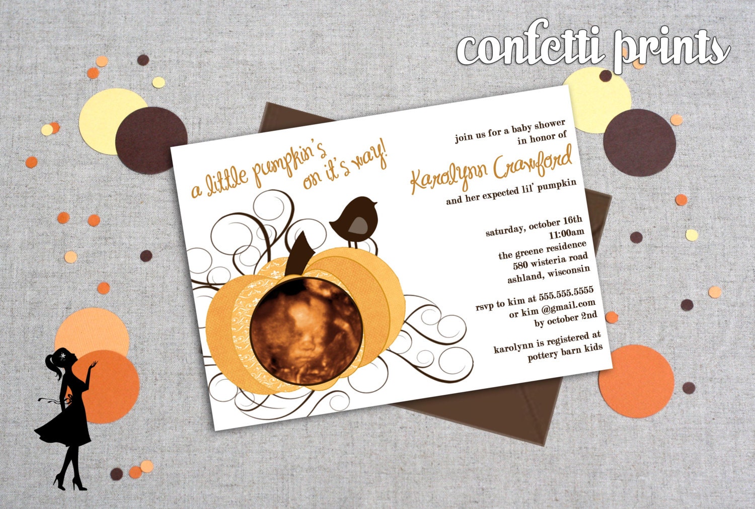 LITTLE PUMPKIN Baby Shower Invitation / Ultrasound Photo Card Il_570xn