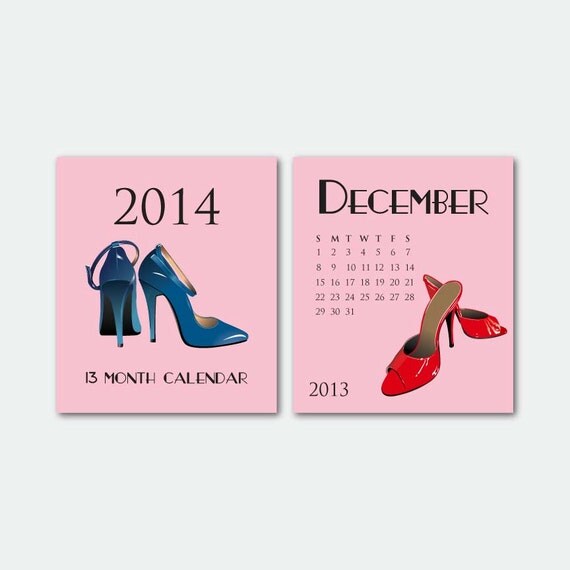 2014 Desk Calendar - Fashion Shoes - Pink - Fashionista - 13 Months - Holiday Gift - Jewel Case Calendar -  Pink - Fashion - Holiday Gift
