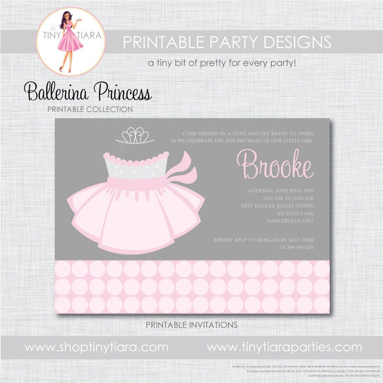 Ballerina Princess Printable Party Invitations : Printable Party Designs by The Tiny Tiara Il_570xn