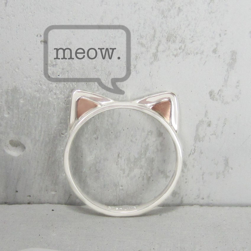 Kitty Cat Ears Ring Sterling Silver and Copper without Silver Heart Inlay