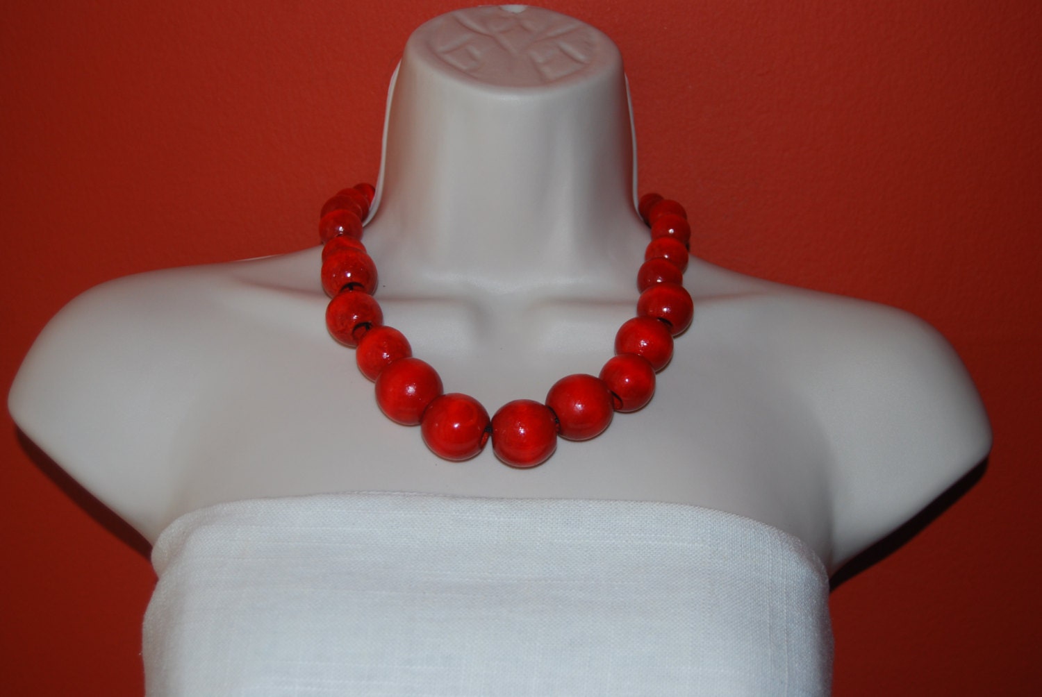 Statement Necklace Chunky Red Beaded Necklace Wood By Icervoni