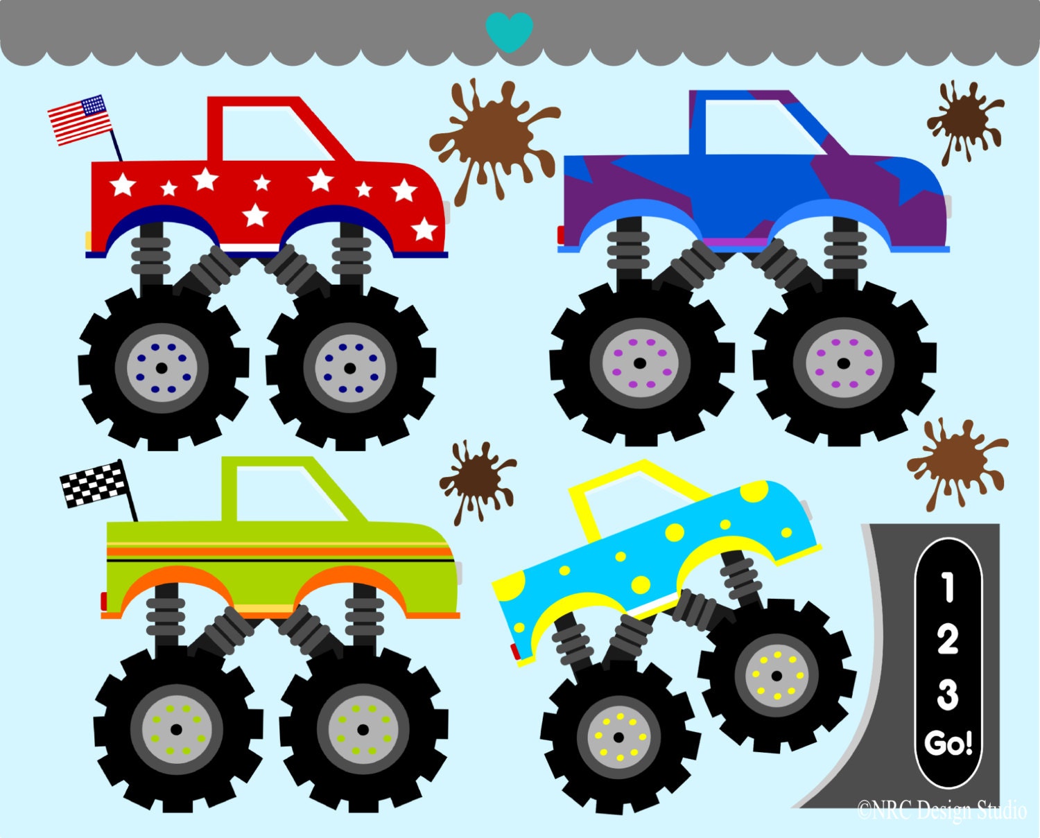 WINTER SALE - Monster Trucks Clip Art - Transportation Clip Art - Digital Monster Truck Clipart Il_570xn