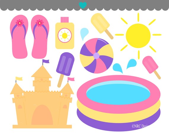 WINTER SALE - Summer Clip Art - Girls Pool Party Clip Art - Digital summer Pool Party Clipart Il_570xn