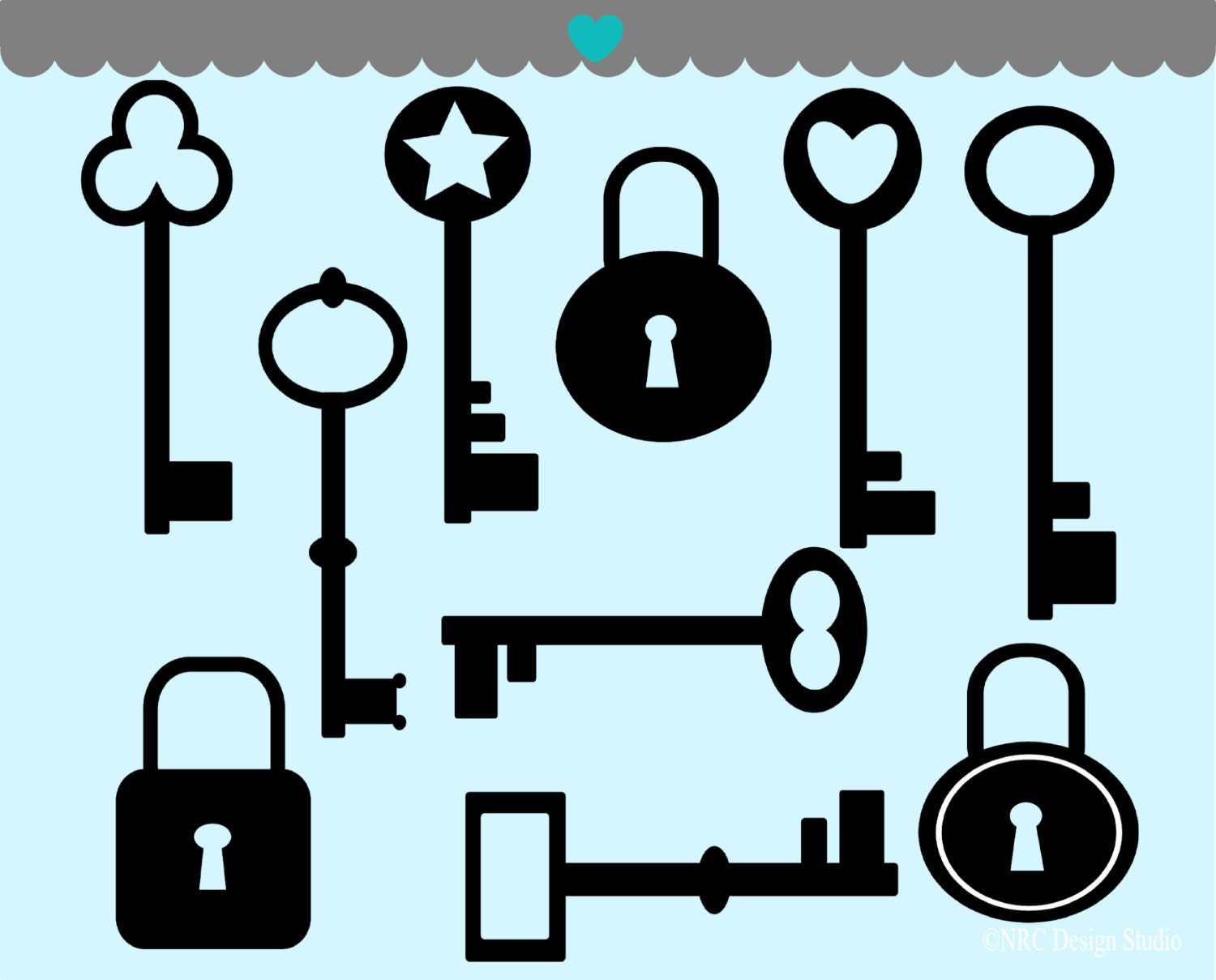 WINTER SALE - Vintage Key Clip Art - Lock and Key Silhouettes Clip Art - Digital Keys Clipart Il_570xn