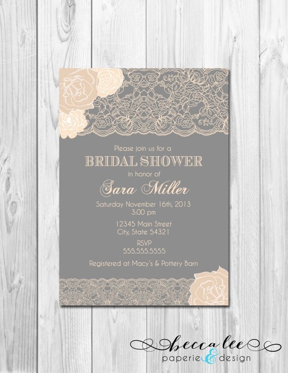 Floral Lace Bridal Shower Invitation - Neutrals - Grey and Cream - DIY - Printable Il_570xn
