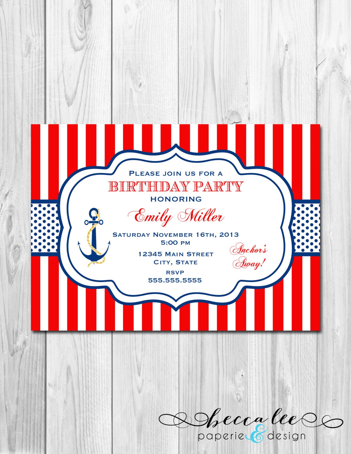 Birthday Party Invitation - Nautical - Red and Blue - DIY - Printable Il_570xn