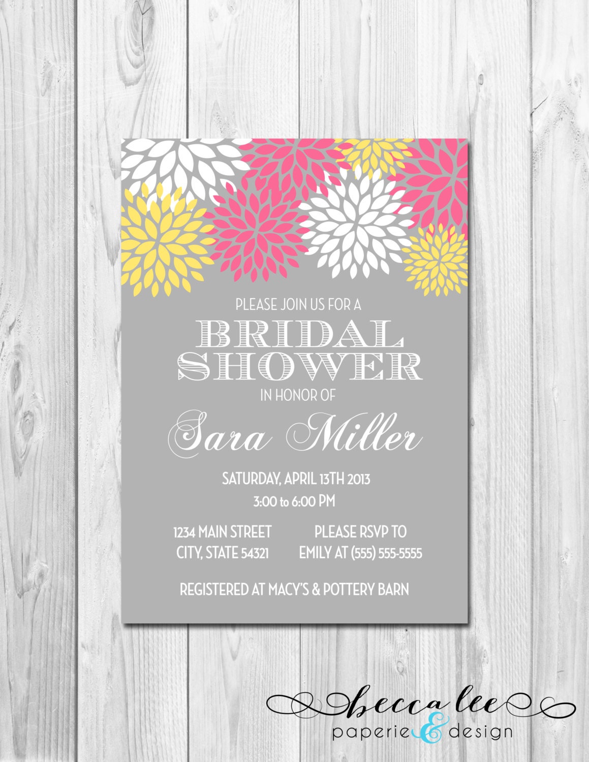 Bridal Shower, Birthday Party, Bachelorette Party, Engagement Party Invitation - Pink, Yellow, Grey Pom Poms - DIY - Printable Il_570xn