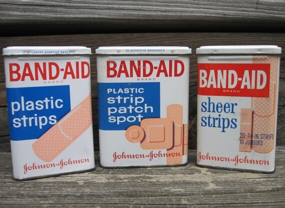 3 johnson johnson band aid tin bandaid metal box by