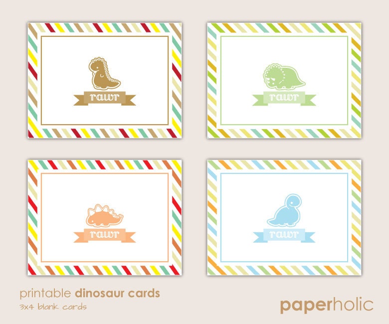 RAWR Dinosaur Blank Message Cards - Printable Stationery Kit by Paperholic - Thank you Greeting Card Il_570xn